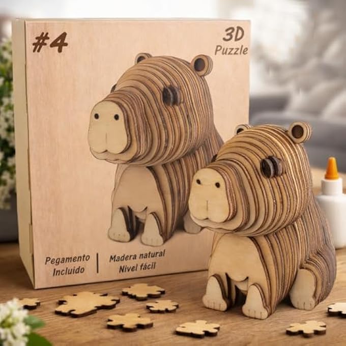 3D WOODEN ANIMALS PUZZLE, 3D MODEL KIT, ANIMALS COLLECTION, GIFT, WOODEN BOX, CAPIBARA, #4 - Image 1